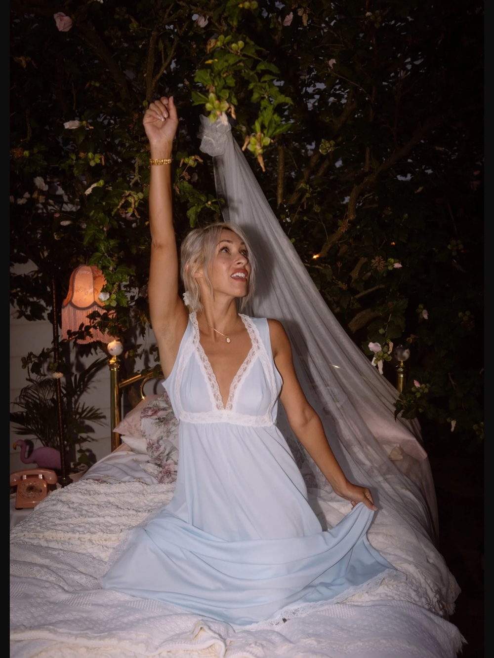 Vintage Blue Lace Trim Nightgown Sleepwear - Picture 5 of 9